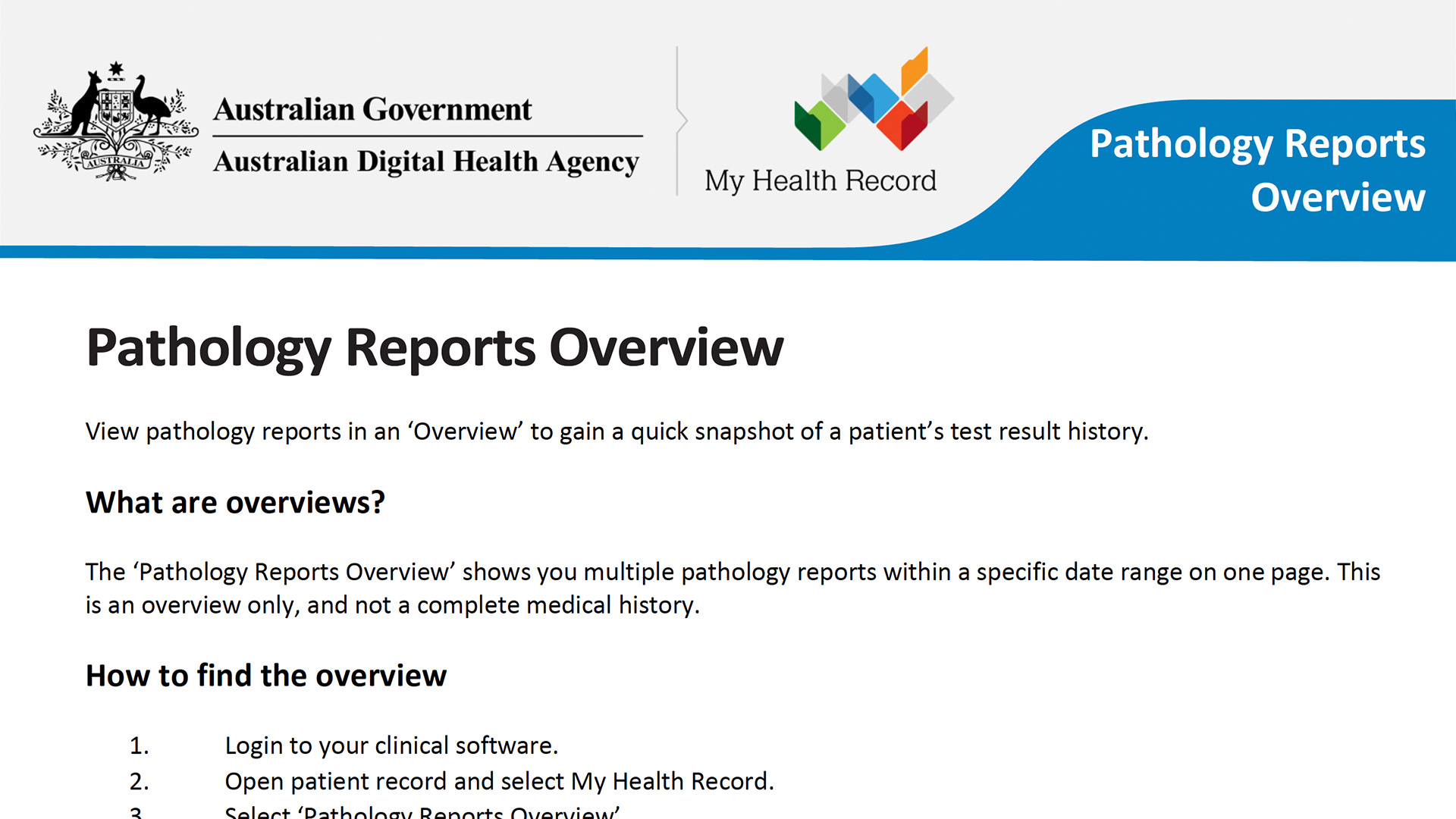 Pathology reports overview